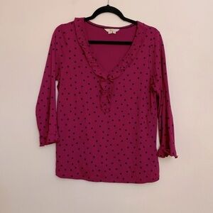Boden Federica Jersey Polka Dot Ruffle Trim Top
